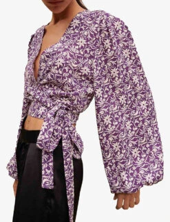 Maje Loniriqua Floral-print Linen-blend Blouse 11 Maje Loniriqua Floral-print Linen-blend Blouse -Sweaty Betty Store R04101931 VIOLETS ALT04