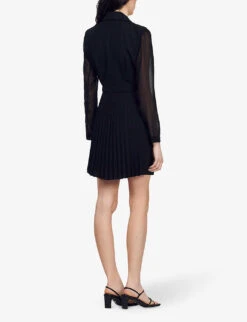 Sandro Wrap-over Woven And Wool-blend Mini Dress -Sweaty Betty Store R04102334 NOIRGRIS ALT03