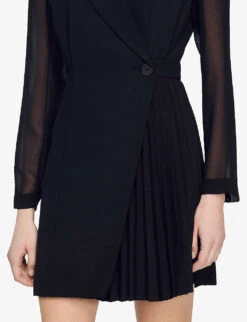 Sandro Wrap-over Woven And Wool-blend Mini Dress -Sweaty Betty Store R04102334 NOIRGRIS ALT04