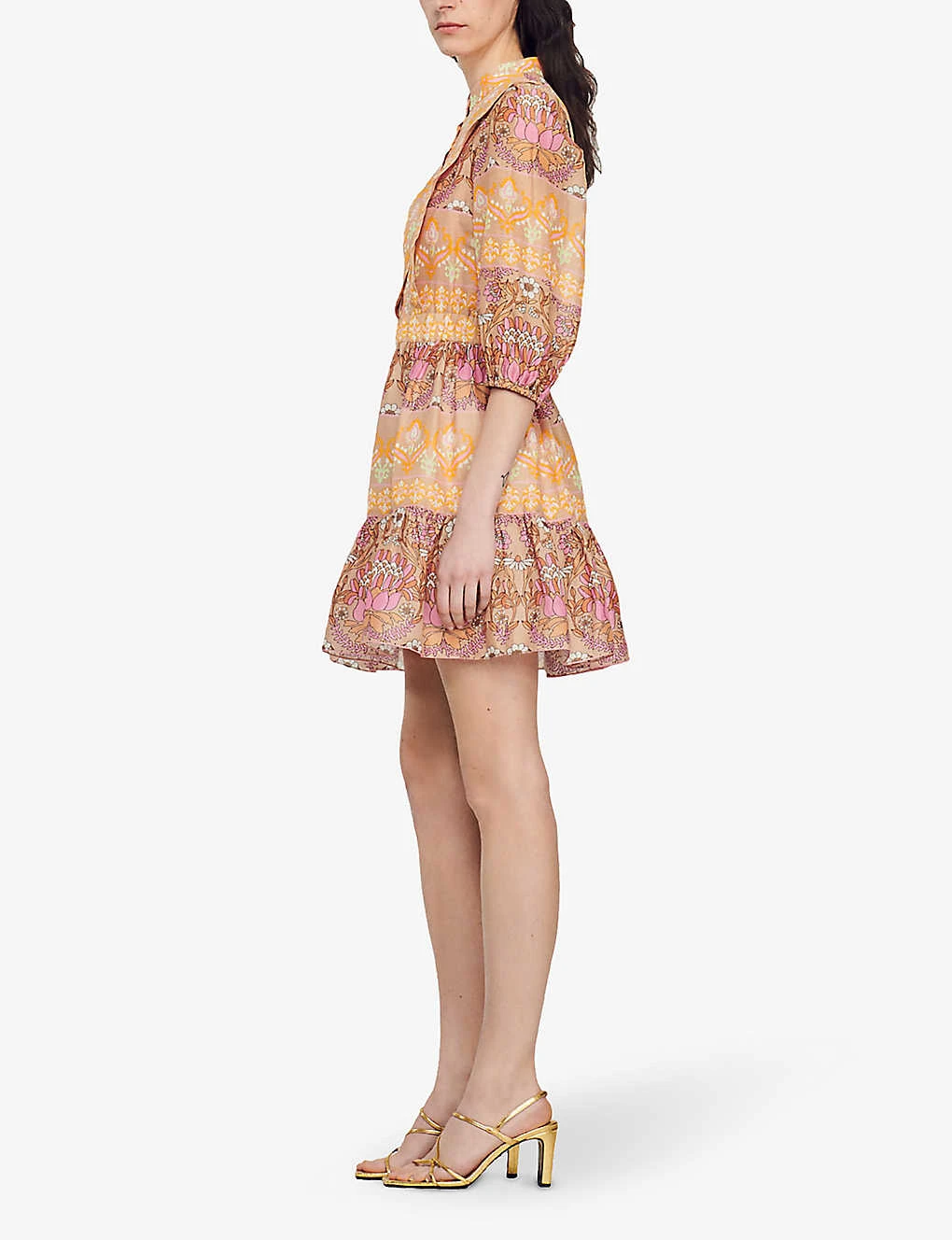 Sandro Geometric Floral-print Linen-blend Mini Dress 5 Sandro Geometric Floral-print Linen-blend Mini Dress - Image 3