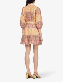 Sandro Geometric Floral-print Linen-blend Mini Dress 11 Sandro Geometric Floral-print Linen-blend Mini Dress -Sweaty Betty Store R04102395 NATURELS ALT03