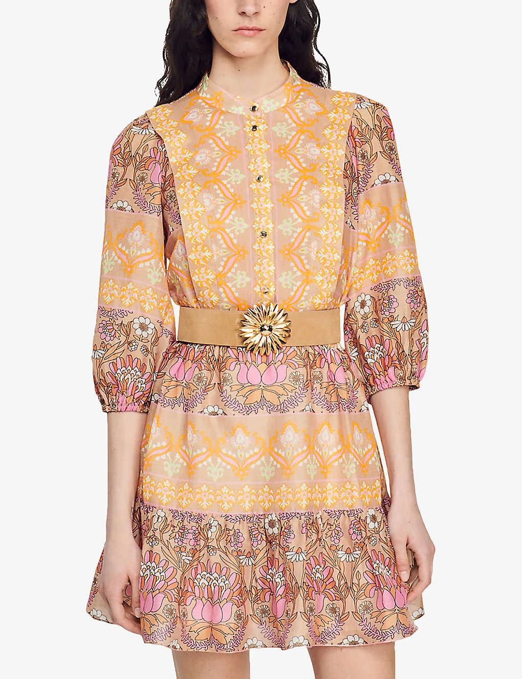 Sandro Geometric Floral-print Linen-blend Mini Dress 8 Sandro Geometric Floral-print Linen-blend Mini Dress - Image 6