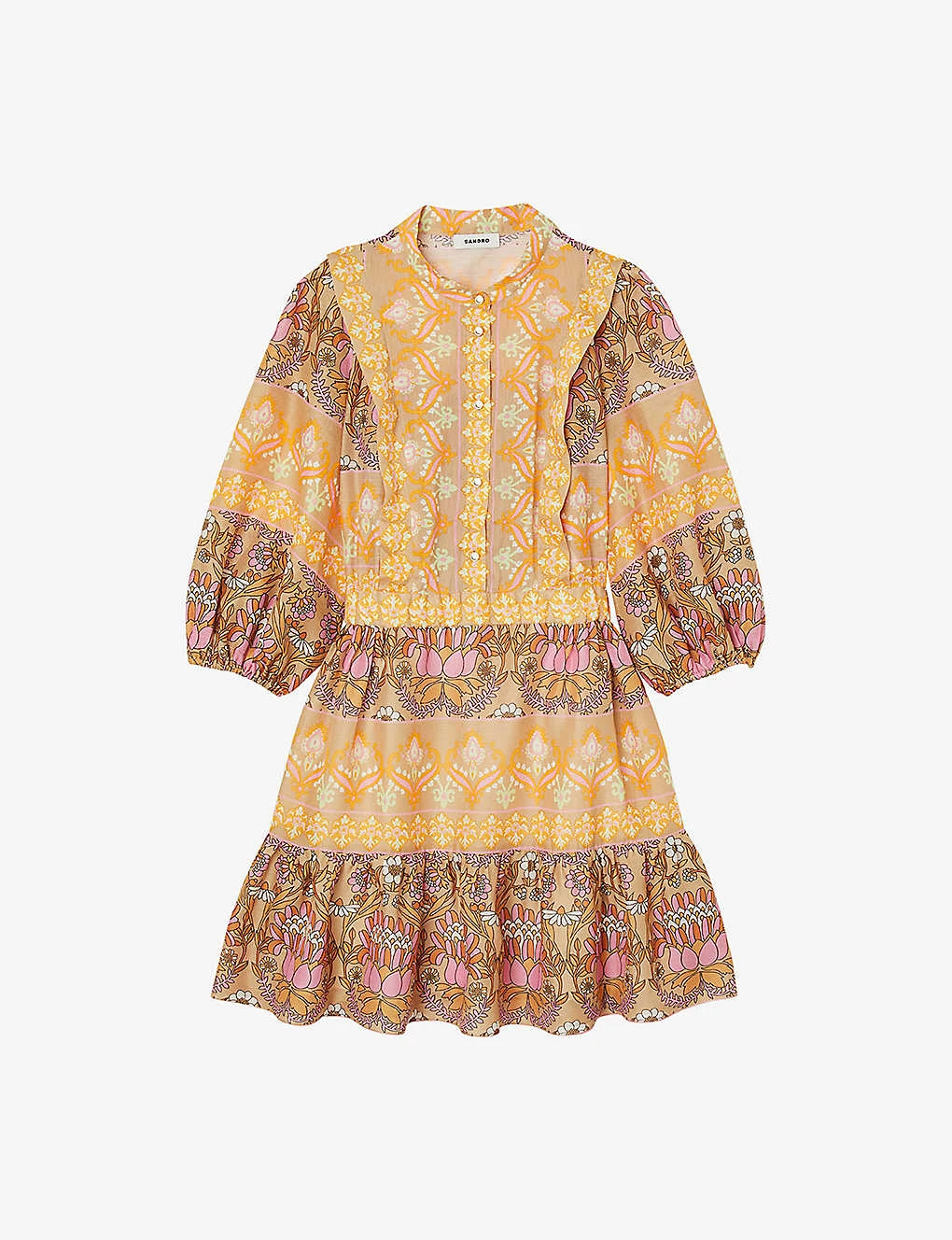 Sandro Geometric Floral-print Linen-blend Mini Dress 3 Sandro Geometric Floral-print Linen-blend Mini Dress