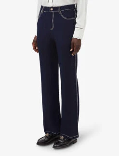 CLAUDIE PIERLOT Palinosoie Cropped Contrast Topstitch Silk Trousers 10 CLAUDIE PIERLOT Palinosoie Cropped Contrast Topstitch Silk Trousers -Sweaty Betty Store R04103339 BLEUS ALT02