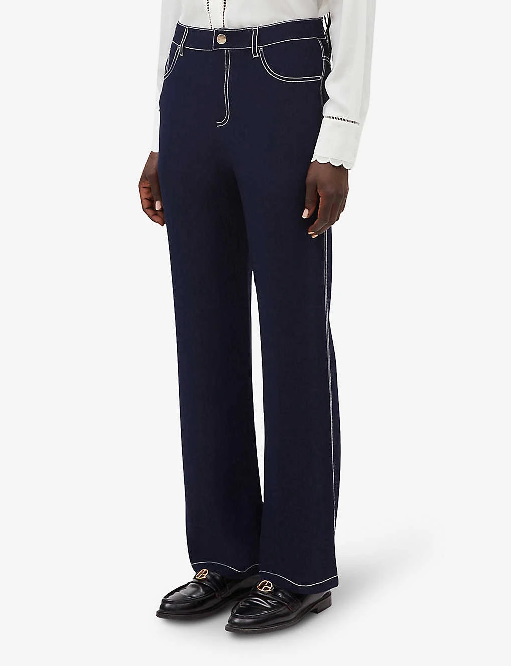 CLAUDIE PIERLOT Palinosoie Cropped Contrast Topstitch Silk Trousers 5 CLAUDIE PIERLOT Palinosoie Cropped Contrast Topstitch Silk Trousers - Image 3