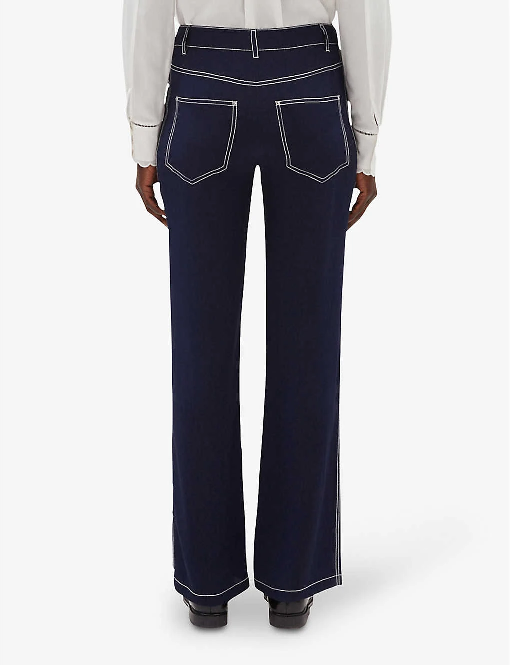 CLAUDIE PIERLOT Palinosoie Cropped Contrast Topstitch Silk Trousers 6 CLAUDIE PIERLOT Palinosoie Cropped Contrast Topstitch Silk Trousers - Image 4