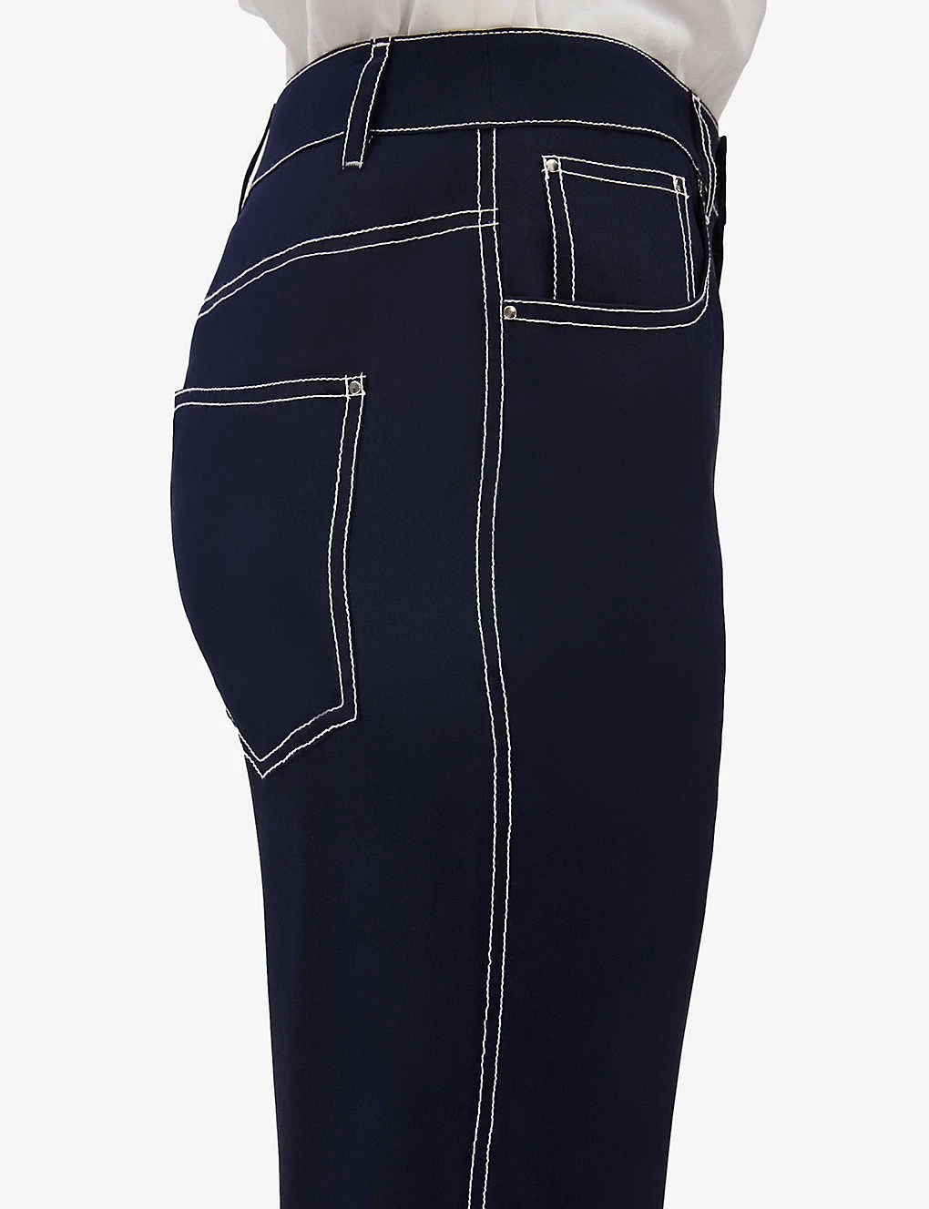 CLAUDIE PIERLOT Palinosoie Cropped Contrast Topstitch Silk Trousers 7 CLAUDIE PIERLOT Palinosoie Cropped Contrast Topstitch Silk Trousers - Image 5