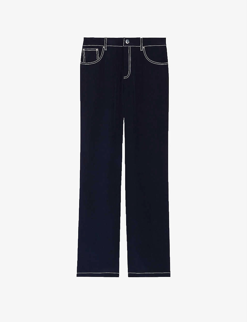 CLAUDIE PIERLOT Palinosoie Cropped Contrast Topstitch Silk Trousers 3 CLAUDIE PIERLOT Palinosoie Cropped Contrast Topstitch Silk Trousers