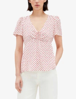 CLAUDIE PIERLOT Balboa Floral-print Gathered-sleeve Woven Top -Sweaty Betty Store R04103396 DIVERS ALT02