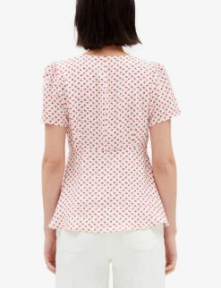 CLAUDIE PIERLOT Balboa Floral-print Gathered-sleeve Woven Top -Sweaty Betty Store R04103396 DIVERS ALT03