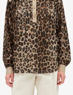 CLAUDIE PIERLOT Baignade Leopard-print Buttoned-neck Cotton Blouse -Sweaty Betty Store R04103433 DIVERS ALT02