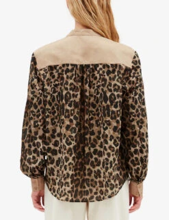CLAUDIE PIERLOT Baignade Leopard-print Buttoned-neck Cotton Blouse -Sweaty Betty Store R04103433 DIVERS ALT03