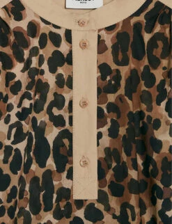 CLAUDIE PIERLOT Baignade Leopard-print Buttoned-neck Cotton Blouse -Sweaty Betty Store R04103433 DIVERS ALT04
