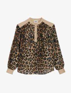 CLAUDIE PIERLOT Baignade Leopard-print Buttoned-neck Cotton Blouse
