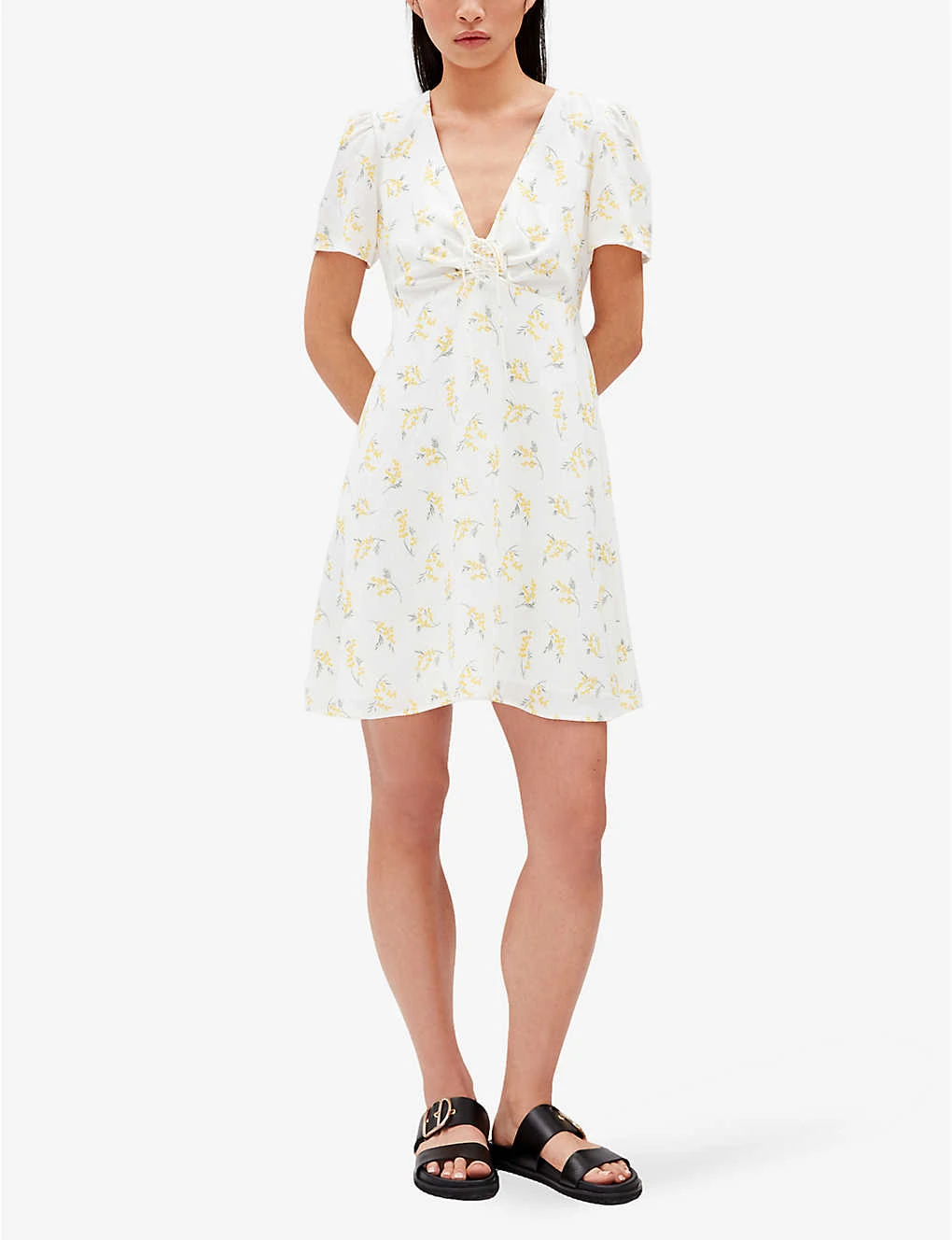 CLAUDIE PIERLOT Rossa Mimosa-print Flared-skirt Woven Mini Dress 4 CLAUDIE PIERLOT Rossa Mimosa-print Flared-skirt Woven Mini Dress - Image 2