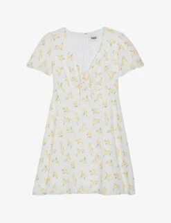 CLAUDIE PIERLOT Rossa Mimosa-print Flared-skirt Woven Mini Dress