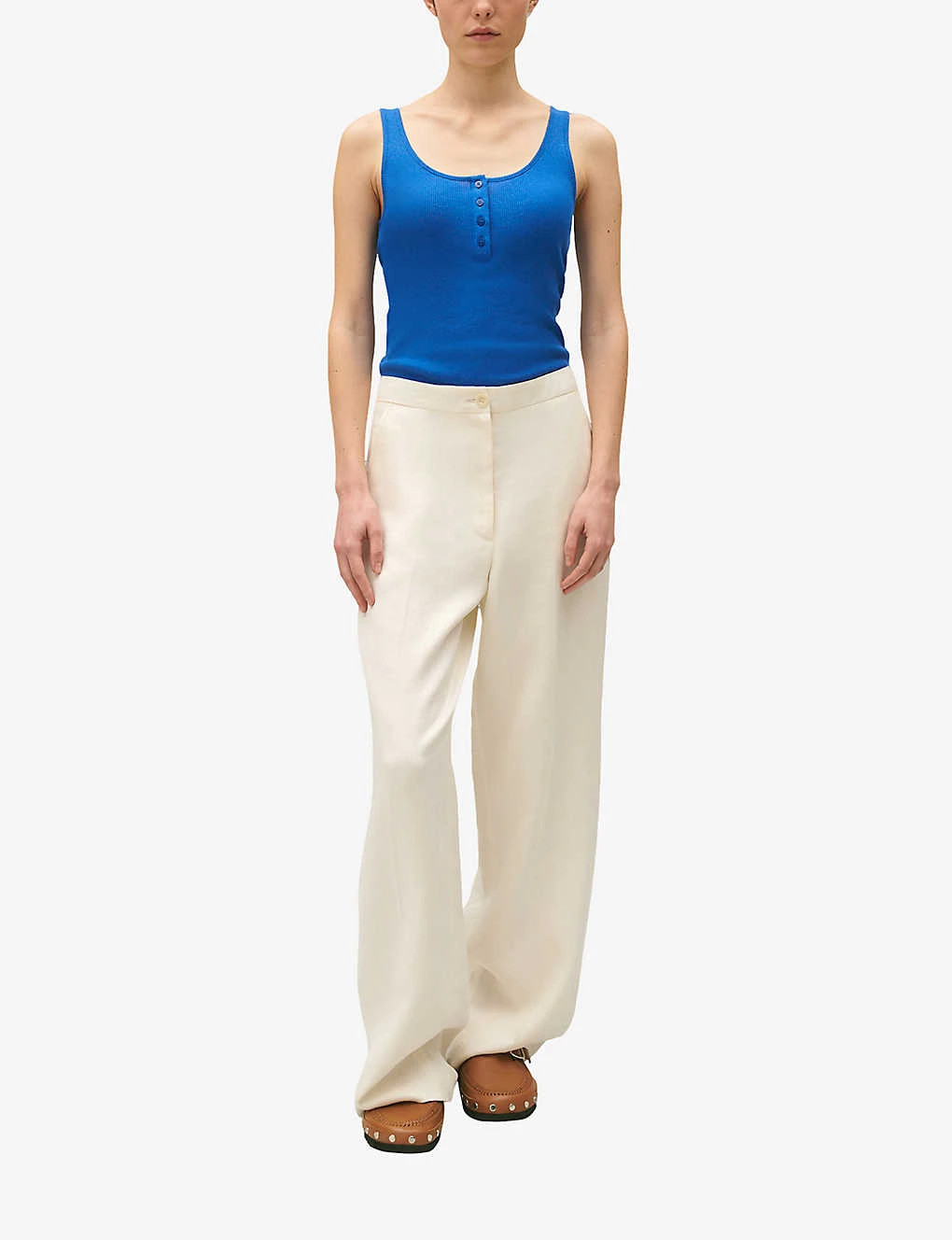 CLAUDIE PIERLOT Togo Ribbed Half-buttoned Cotton-blend Vest Top 4 CLAUDIE PIERLOT Togo Ribbed Half-buttoned Cotton-blend Vest Top - Image 2