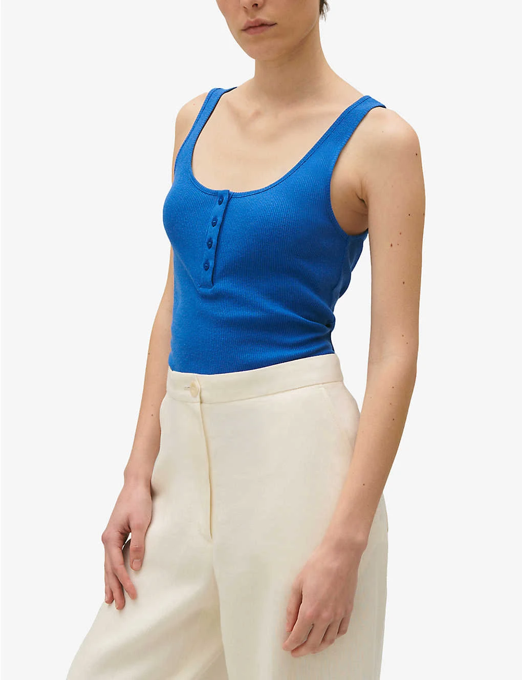 CLAUDIE PIERLOT Togo Ribbed Half-buttoned Cotton-blend Vest Top 7 CLAUDIE PIERLOT Togo Ribbed Half-buttoned Cotton-blend Vest Top - Image 5