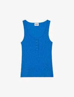 CLAUDIE PIERLOT Togo Ribbed Half-buttoned Cotton-blend Vest Top