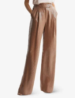 Reiss Lizzie Sequin-embellished Wide-leg Woven Trousers 12 Reiss Lizzie Sequin-embellished Wide-leg Woven Trousers -Sweaty Betty Store R04103873 NUDE ALT04