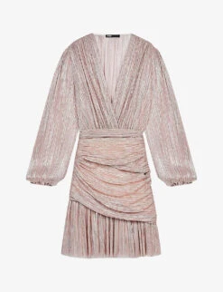 Maje Pleated-metallic Woven Mini Dress