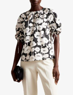 Ted Baker Luciani Poppy-print Woven Top 8 Ted Baker Luciani Poppy-print Woven Top -Sweaty Betty Store R04106985 BLACK ALT02