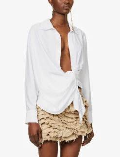 Jacquemus La Chemise Bahia Plunge-neck Woven Shirt -Sweaty Betty Store R04107854 WHITE ALT02