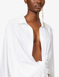 Jacquemus La Chemise Bahia Plunge-neck Woven Shirt -Sweaty Betty Store R04107854 WHITE ALT04