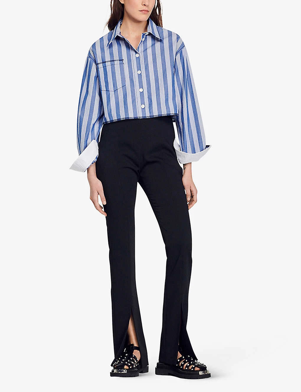 Sandro Havre Flared Front-slit Woven Trousers 4 Sandro Havre Flared Front-slit Woven Trousers - Image 2