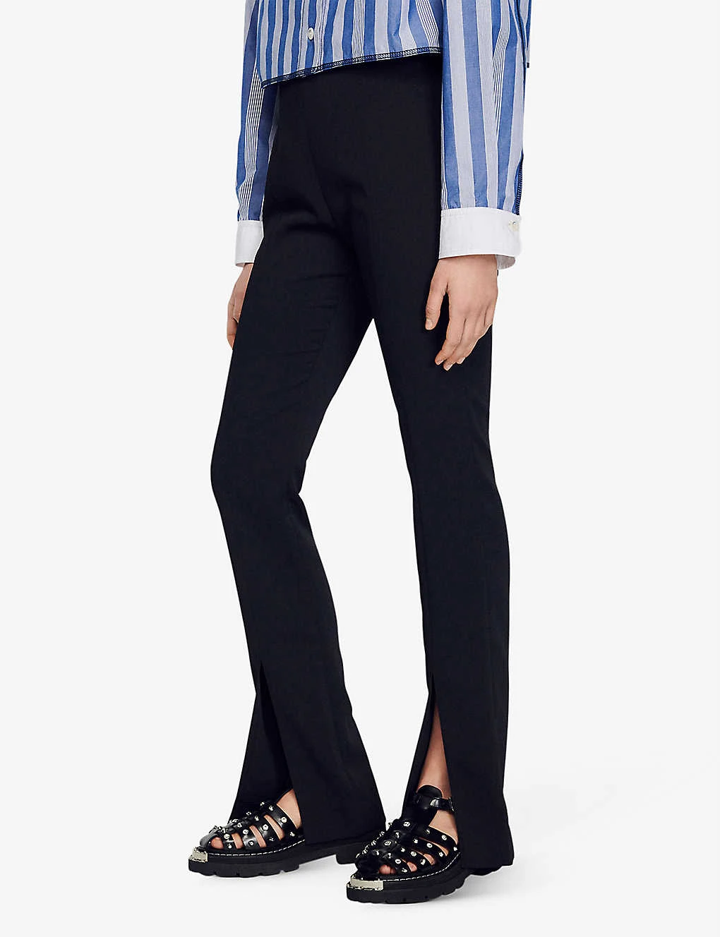 Sandro Havre Flared Front-slit Woven Trousers 5 Sandro Havre Flared Front-slit Woven Trousers - Image 3