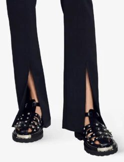 Sandro Havre Flared Front-slit Woven Trousers 11 Sandro Havre Flared Front-slit Woven Trousers -Sweaty Betty Store R04111182 NOIRGRIS ALT04