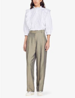 Sandro Beryn Stripe-pattern Wide-leg Woven Trousers 8 Sandro Beryn Stripe-pattern Wide-leg Woven Trousers -Sweaty Betty Store R04111247 VERTS ALT01