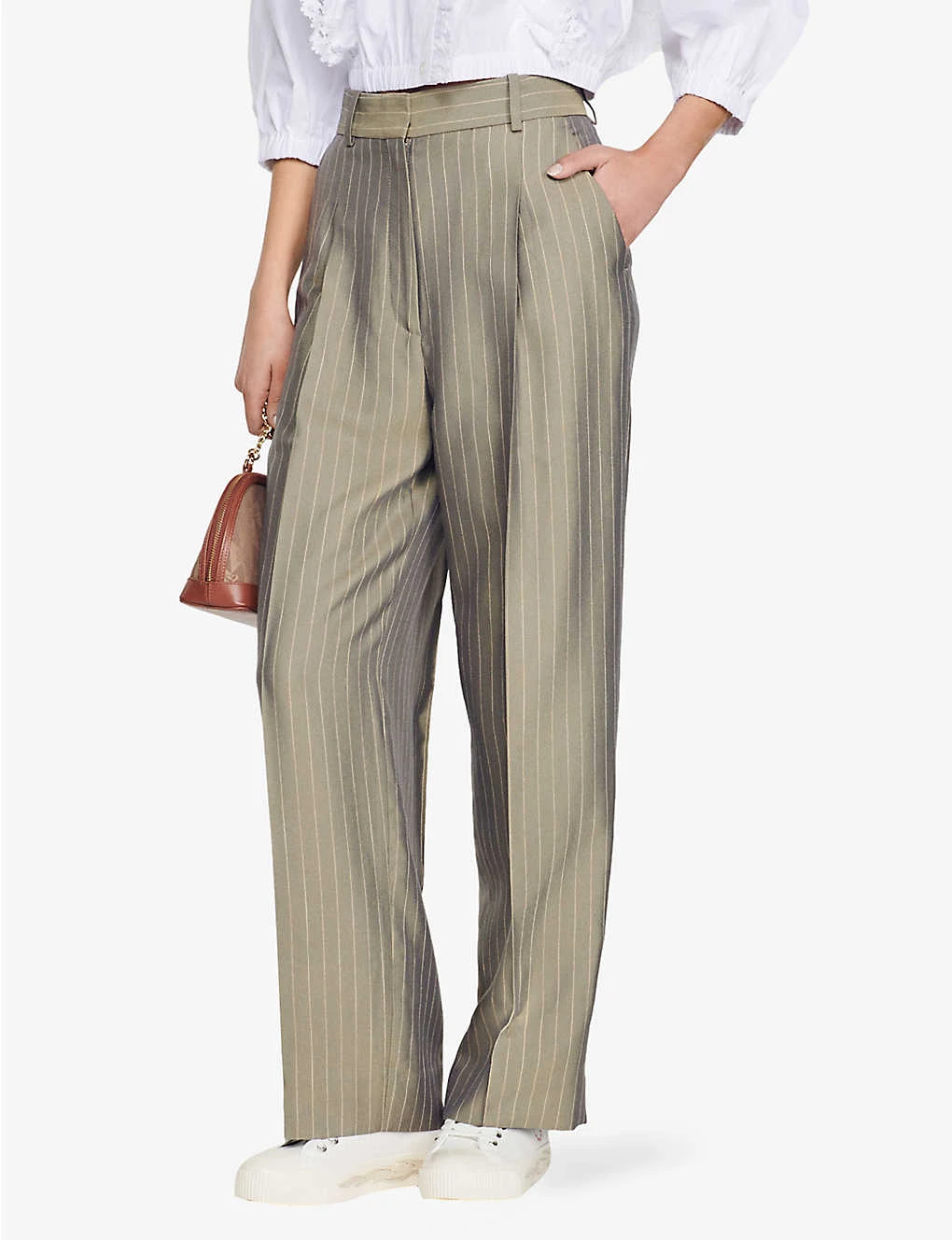 Sandro Beryn Stripe-pattern Wide-leg Woven Trousers 7 Sandro Beryn Stripe-pattern Wide-leg Woven Trousers - Image 5
