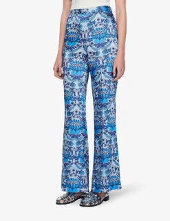 Sandro Peridot Floral-print Wide-leg Mid-rise Woven Trousers -Sweaty Betty Store R04111277 BLEUS ALT02