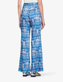 Sandro Peridot Floral-print Wide-leg Mid-rise Woven Trousers -Sweaty Betty Store R04111277 BLEUS ALT03
