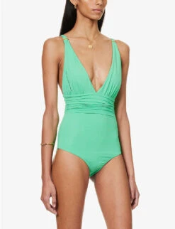 Melissa Odabash Panarea Plunge-neck Swimsuit -Sweaty Betty Store R04111519 GREEN ALT02