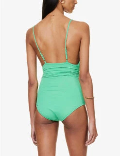 Melissa Odabash Panarea Plunge-neck Swimsuit -Sweaty Betty Store R04111519 GREEN ALT03