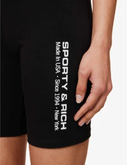 Made In The USA Brand-print Stretch-cotton Shorts 11 Made In The USA Brand-print Stretch-cotton Shorts -Sweaty Betty Store R04115922 BLACKWHITE ALT04