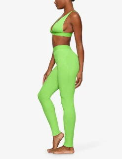 Ribbed High-rise Stretch-cotton Leggings 8 Ribbed High-rise Stretch-cotton Leggings -Sweaty Betty Store R04118232 NEONLIME ALT02