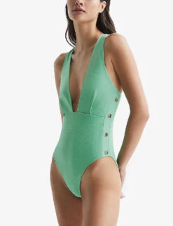 Reiss Orla Plunge-neck Swimsuit -Sweaty Betty Store R04120621 SEAFOAM ALT02