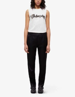 THE KOOPLES Tapered-leg High-rise Satin Jogging Bottoms 9 THE KOOPLES Tapered-leg High-rise Satin Jogging Bottoms -Sweaty Betty Store R04121892 BLA01 ALT02