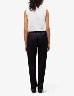 THE KOOPLES Tapered-leg High-rise Satin Jogging Bottoms 10 THE KOOPLES Tapered-leg High-rise Satin Jogging Bottoms -Sweaty Betty Store R04121892 BLA01 ALT03