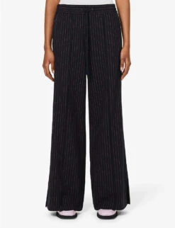 ME AND EM Pinstriped Wide-leg Recycled Polyester-blend Trousers -Sweaty Betty Store R04122170 NAVYFLUROPINK ALT02