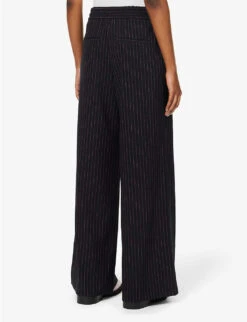 ME AND EM Pinstriped Wide-leg Recycled Polyester-blend Trousers -Sweaty Betty Store R04122170 NAVYFLUROPINK ALT03