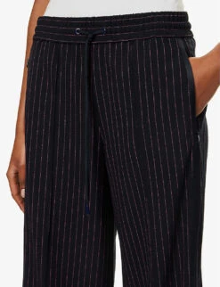 ME AND EM Pinstriped Wide-leg Recycled Polyester-blend Trousers -Sweaty Betty Store R04122170 NAVYFLUROPINK ALT04