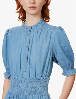 ME AND EM Shirred-waist Tiered-hem Cotton Maxi Dress -Sweaty Betty Store R04122197 PALEBLUE ALT04