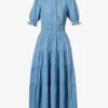 ME AND EM Shirred-waist Tiered-hem Cotton Maxi Dress 1 ME AND EM Shirred-waist Tiered-hem Cotton Maxi Dress -Sweaty Betty Store R04122197 PALEBLUE M
