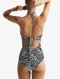 Reiss Gia Zebra-print Halterneck Swimsuit 10 Reiss Gia Zebra-print Halterneck Swimsuit -Sweaty Betty Store R04122274 BLACKWHITE ALT03