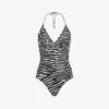 Reiss Gia Zebra-print Halterneck Swimsuit -Sweaty Betty Store R04122274 BLACKWHITE M