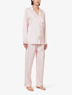 Satin Relaxed-fit Stretch-woven Pyjama Set -Sweaty Betty Store R04125629 PINKSTRIPE ALT02
